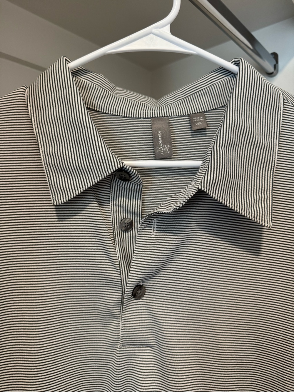 Ashworth Men's Black and White Micro-Stripe Polo